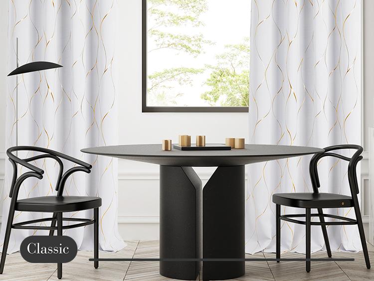 Blackout Curtains (2 Panels)  Deconovo Gold Wave Foil Print Grommet Drapes, Room Darkening Curtain, Window Panels for Living Room