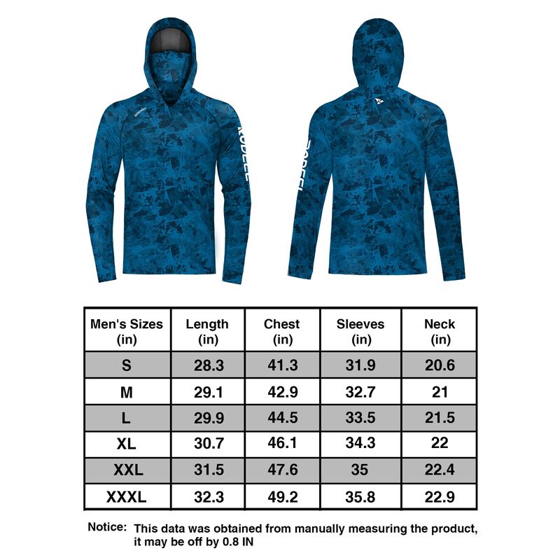 【RODEEL】934 RIIIPO Sun Hoodie Shirts w/ UV Detection Mask Neck Gaiter Thumbhole Men UPF 100+ Sun Protection Long Sleeve Lightweight Quick Dry Moisture Wicking Breathable Cooling Athletic Activewear for Outdoor Sports Fishing Construction, Holiday Gift