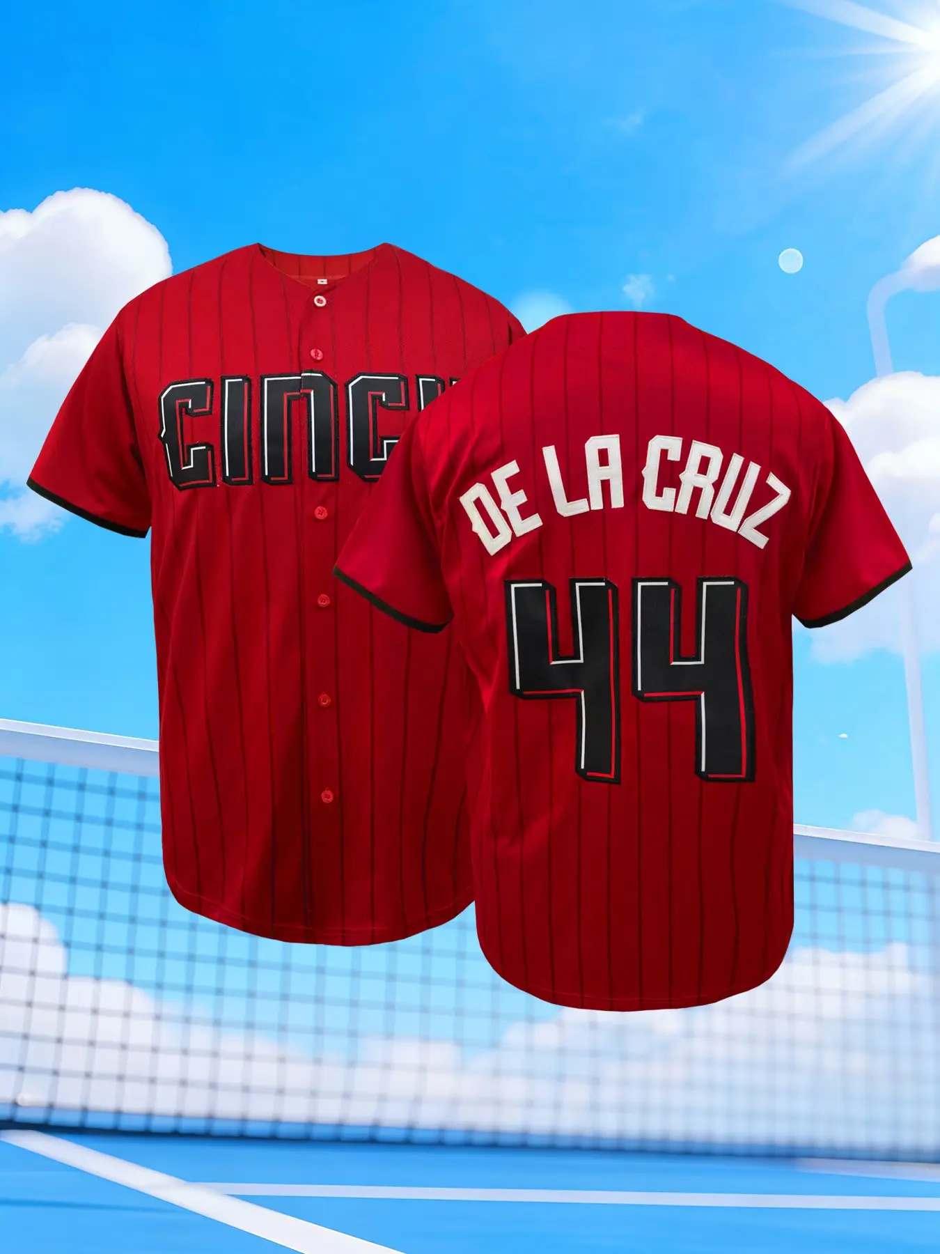 Men Cincy 44 Embroidered Baseball Jersey Red Striped Cincinnati Jersey, Casual Sports Jersey for Game Day Party Daily Wear Sports Tops