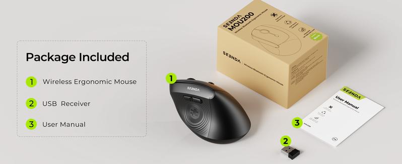 Seenda Ergonomic Mouse Wireless, MOU200 Bluetooth Vertical Mouse - 2.4G & Bluetooth Multi-Device Connectivity Wireless Mice for Windows, Mac OS Computer/PC/Laptop