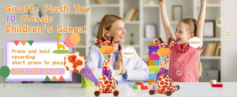 EMOIN Dancing Talking Giraffe Toy, Stuffed Animal Baby Toy Repeating What You Say, Glowing Musical Electronic Giraffe Gifts for Toddlers 1-3 Years Old (Giraffe)