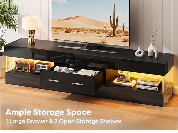 TV Stand for TVs up to 75" Modern Entertainment Center with LED Light High Gloss TV Console Table Storage Drawers