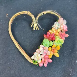 3” Mini Heart Succulent Wreath | Dried Grapevine Ring with Real Succulents | Colorful Living Decor | Gift or Party Favor