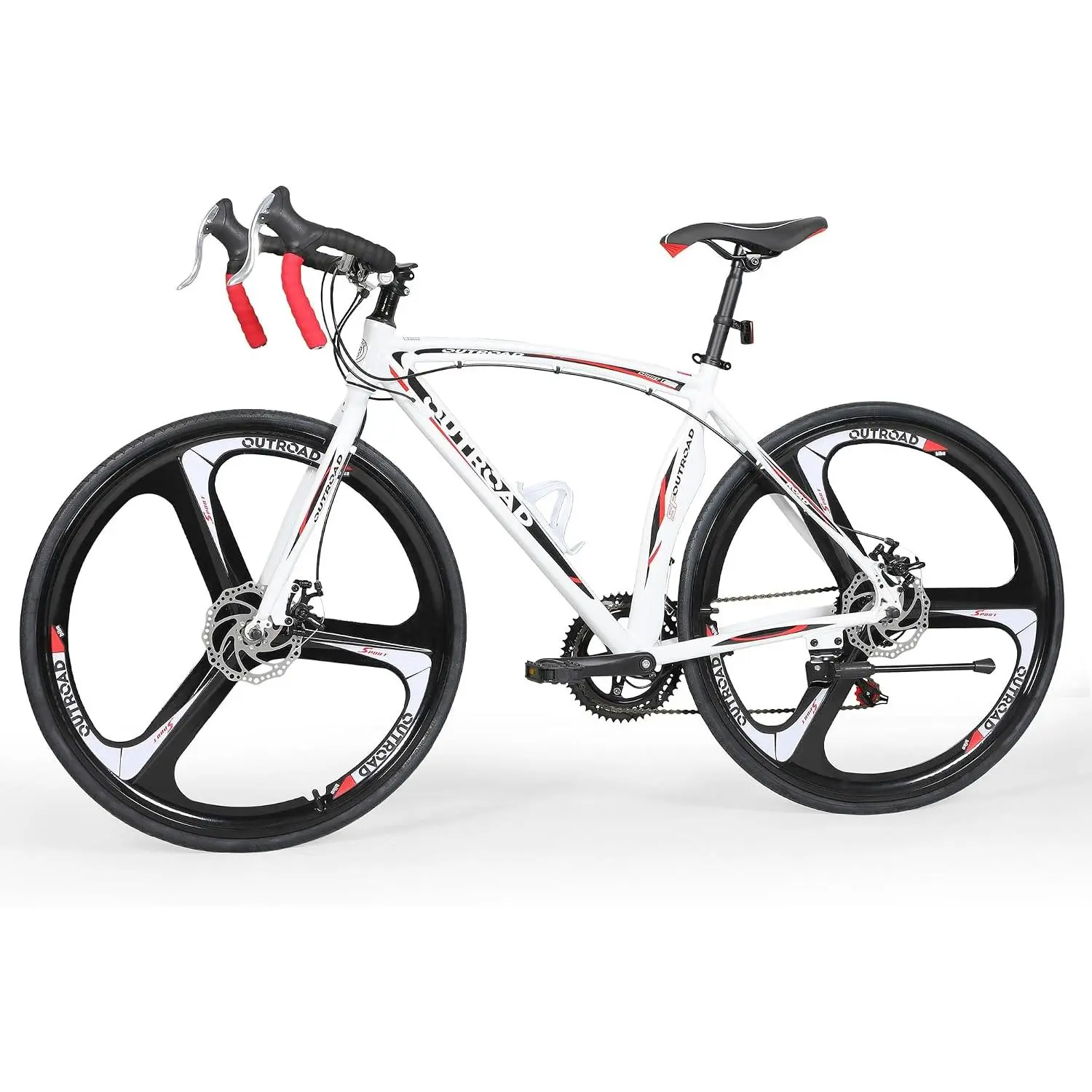 Outroad Road Bike 14 Speed 700C Wheel with Light Aluminum Alloy Frame Commuter Bicycle with Dual Disc/V Brakes for Men, Women and Adult Racing Bike, (Black, White)