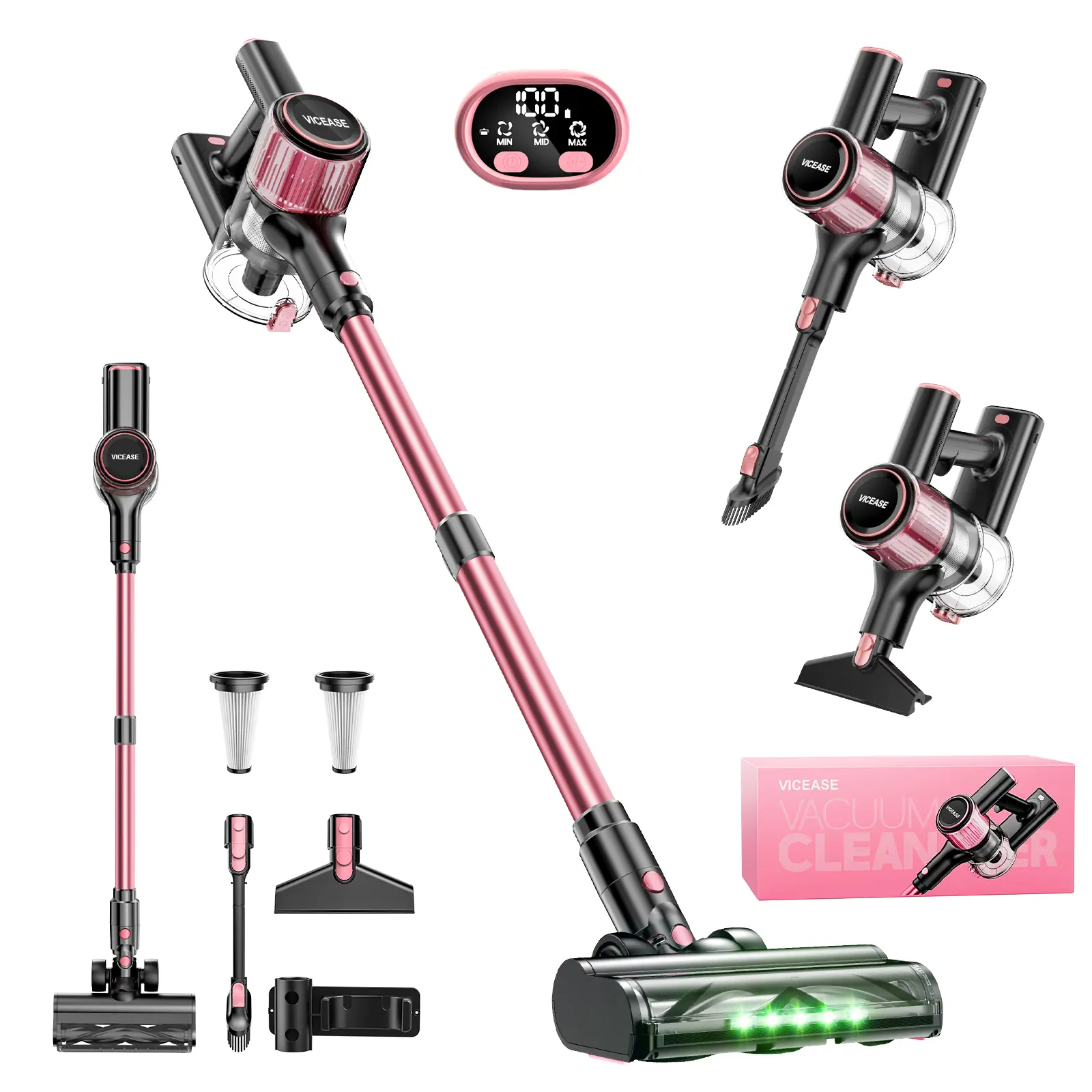 VICEASE Cordless Stick Vacuum Cleaner - Floor Cleaning Tool, 33Kpa Powerful Suction, 45 Mins Runtime, Anti-Tangle, Stick Shape, 6-Stage High-Efficiency Filtration, Rechargeable Lightweight Lithium-Ion Handheld Vac for Carpet, Hard Floor, Fast Shipping