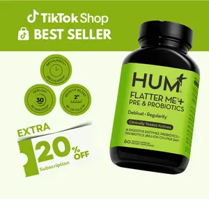 HUM Flatter Me+ Pre & Probiotics - Fast Acting Bloat Relief Supplement for Digestive Health & Debloating - Vegan 60 Servings - Clinically Tested Active Ingredients - Healthcare - Dietary Fitness Edible