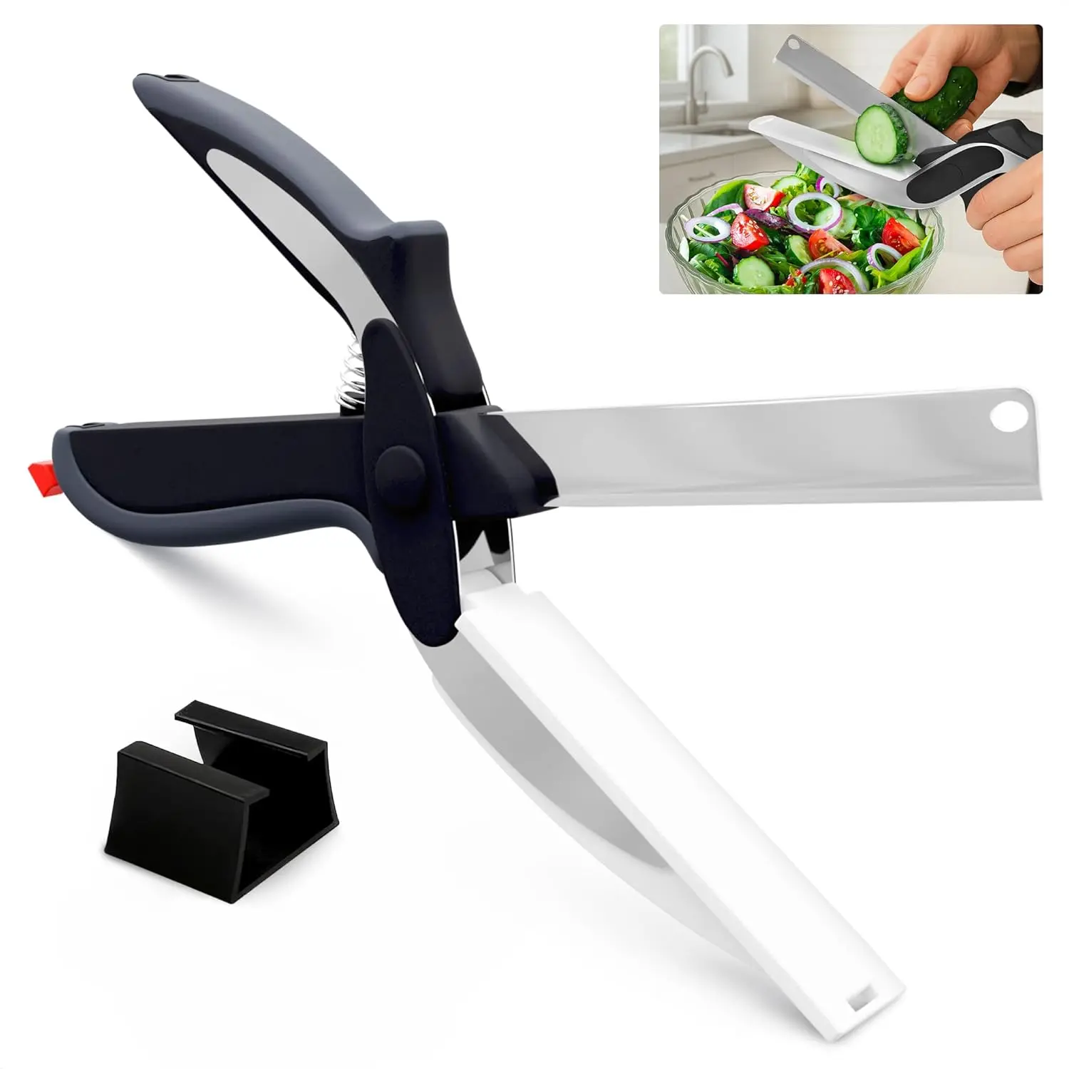 9.5in 2-in-1 Kitchen Scissors with Stainless Steel Blade, Plastic Cutting Board and Safety Lock - Multi-Functional Kitchen Utensil for Soft Vegetables, Cheese, Fruit Cutting