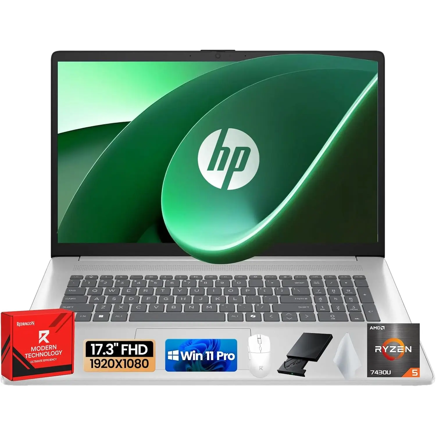 HP 17.3" Business Laptop - AMD Ryzen 5 7430U, FHD Anti-Glare Display, Up to 32GB RAM, 512GB SSD, Windows 11 Pro, Wi-Fi 6, Numeric Keyboard, Bundled Accessories Kit