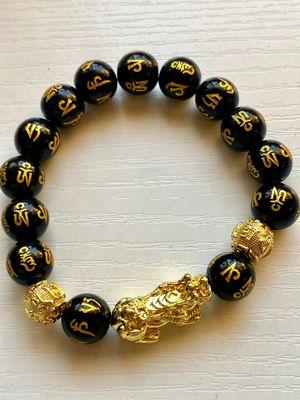 100% Authentic Obsidian feng shui bracelet 24k gold plated wealth bracelet 12mm