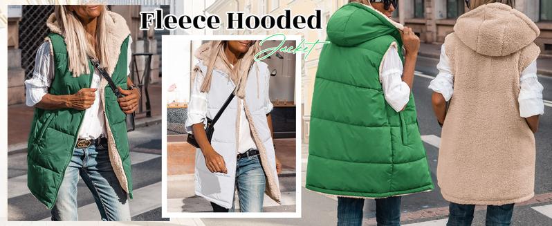 PRETTYGARDEN Women's Army Green Reversible Fleece Vest with Pockets & Hood Zip Up Long Outerwear Coats Machine Washable Minimalist Tops