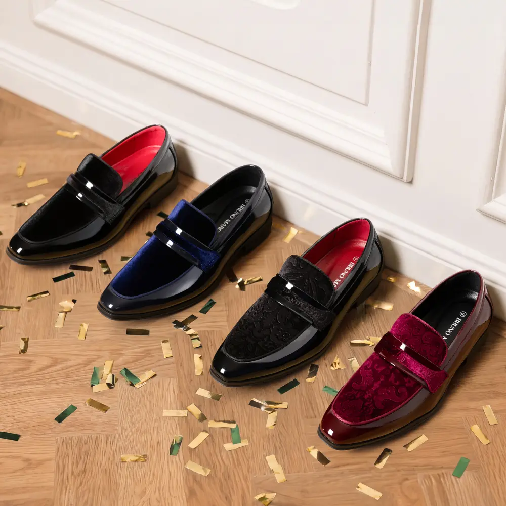 【BRUNO MARC Anniversary】 Men's Patent Leather Penny Loafers, Classic Plain Slip-On Black Office Business Dress Shoes with Removable Insole, Closed Flats, Mens Gifts Footwear, TikTok Shop Back to School