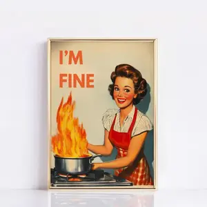 Funny Retro Kitchen Wall Art - “I’m Fine” Print - Vintage-Inspired Home Decor, Humorous Wall Art, Kitchen wall decor funny gift