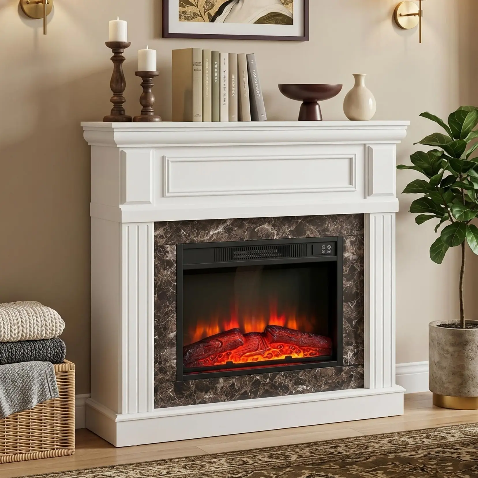 【2 Packages】Eyisean 42" & 46"W TV Stand Electric Fireplace with Mantel, Portable Freestanding Wood Stove with Remote Control, 23'' Electric Fireplace Insert Heater, 1400W Realistic 3D Flame Stacked Stone Surround