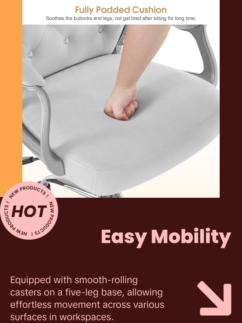 BarberPub Comfy Nail Art Chair with Lumbar Support Adjustable Home Office Chairs with 360° Swivel Wheels 3567 Pink Grey Velvet Fabric Ergonomic Design for Manicurists & Clients