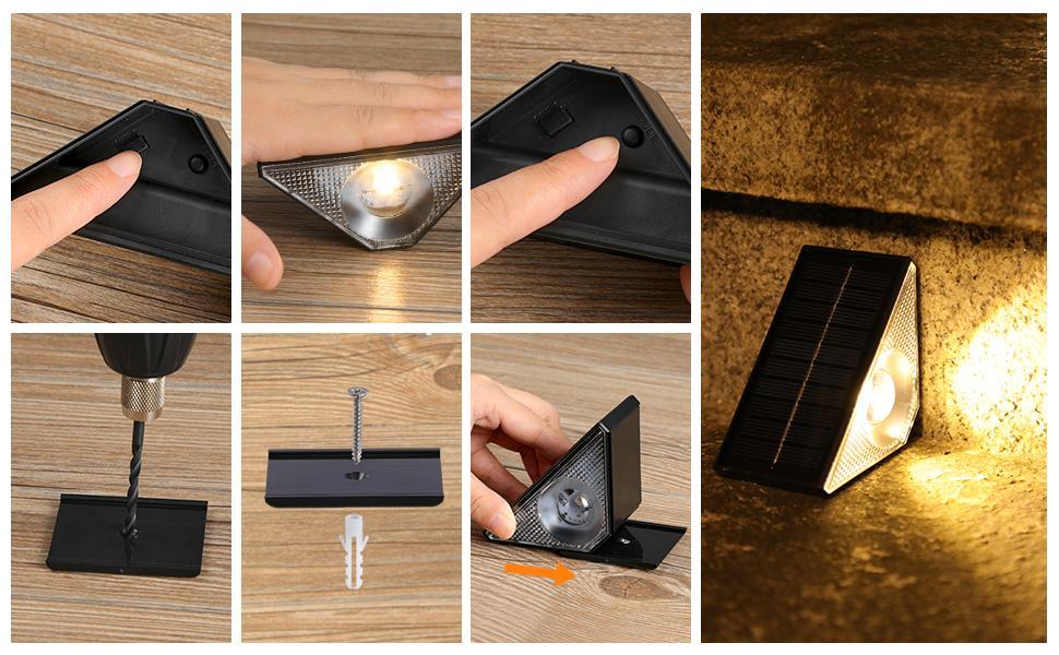 FabStyl RGB Solar Step Stair Lights, Warm White & 7 RGB Color, Waterproof Outdoor Step Lights, Solar Triangle Lights Decor for Garden Stair, Deck, Step, Porch, Patio. Perfect for Halloween, Christmas and holiday decorations