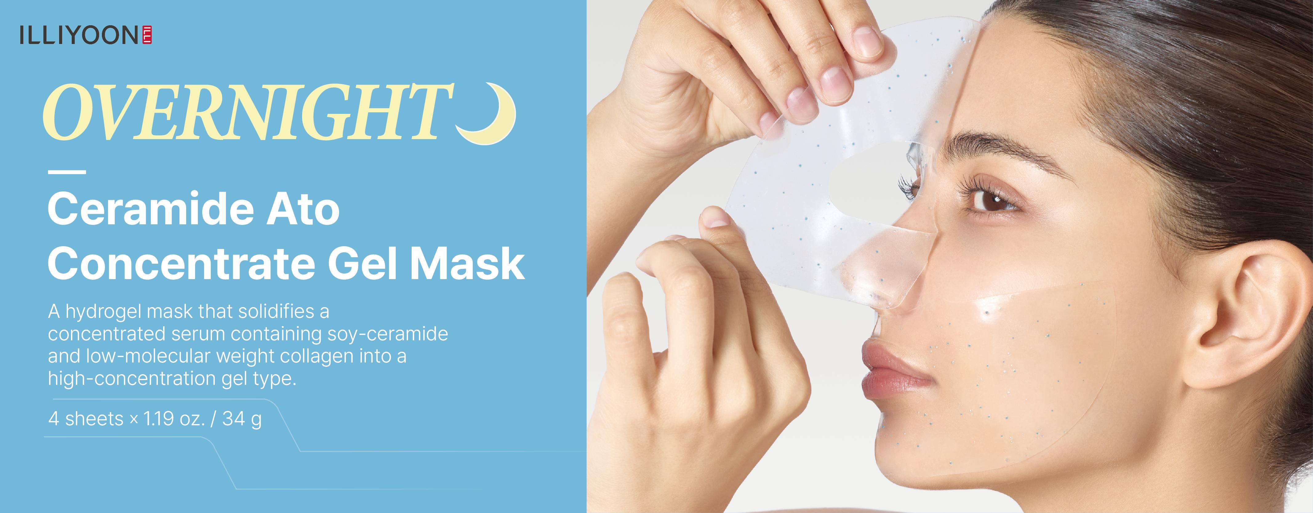 ILLIYOON Ceramide Ato Concentrate Gel Mask | Overnight Facial Mask for Glass Skin Glow, Collagen & Soy-Ceramide with Hyaluronic Acid, Korean Pore Tightening, Hypoallergenic, Vegan Certified, 1.19 oz X 4ea