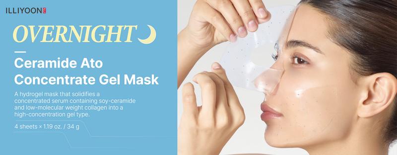ILLIYOON Ceramide Ato Concentrate Gel Mask | Overnight Facial Mask for Glass Skin Glow, Collagen & Soy-Ceramide with Hyaluronic Acid, Korean Pore Tightening, Hypoallergenic, Vegan Certified, 1.19 oz X 4ea