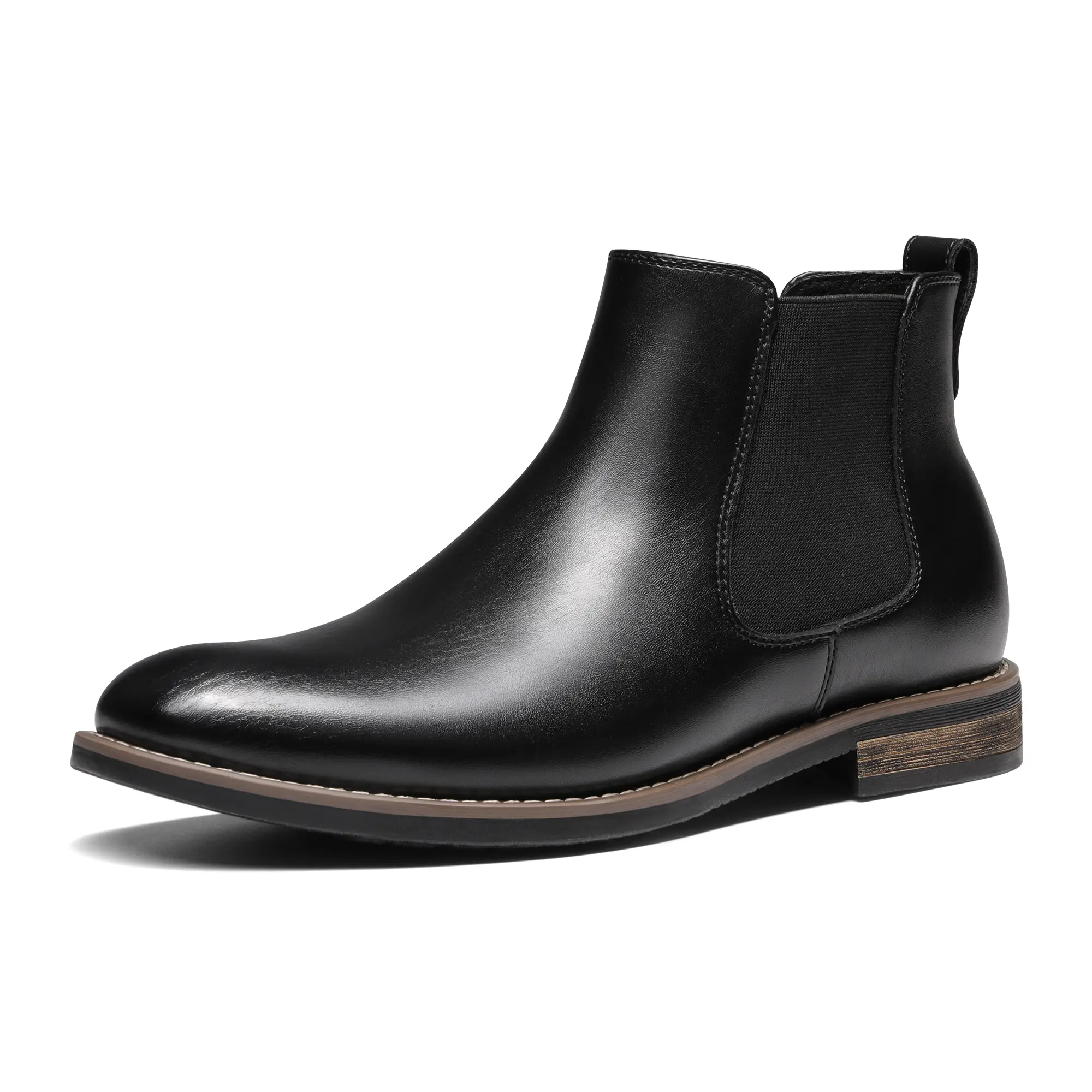 BRUNO MARC Men's Pull-On Chelsea Boots - Vegan Leather Ankle Boots with PU Upper, Wooden Grain, Flexible, Crease Resistant, Lightweight Cushioning, Secure Footing, Medium Heel, Round Toe, TPR Outsole, Smart Casual Work-Ready All Seasons Footwear