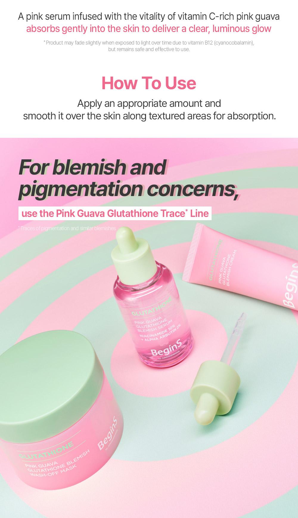 [BeginS by JUNGSAEMMOOL] Pink Guava Glutathione Blemish Serum - Korean Facial Serum with 10% Niacinamide, Vitamin C-rich Jeju Guava for Dark Spot Care, Radiant Glass Skin (1.01 Fl Oz)