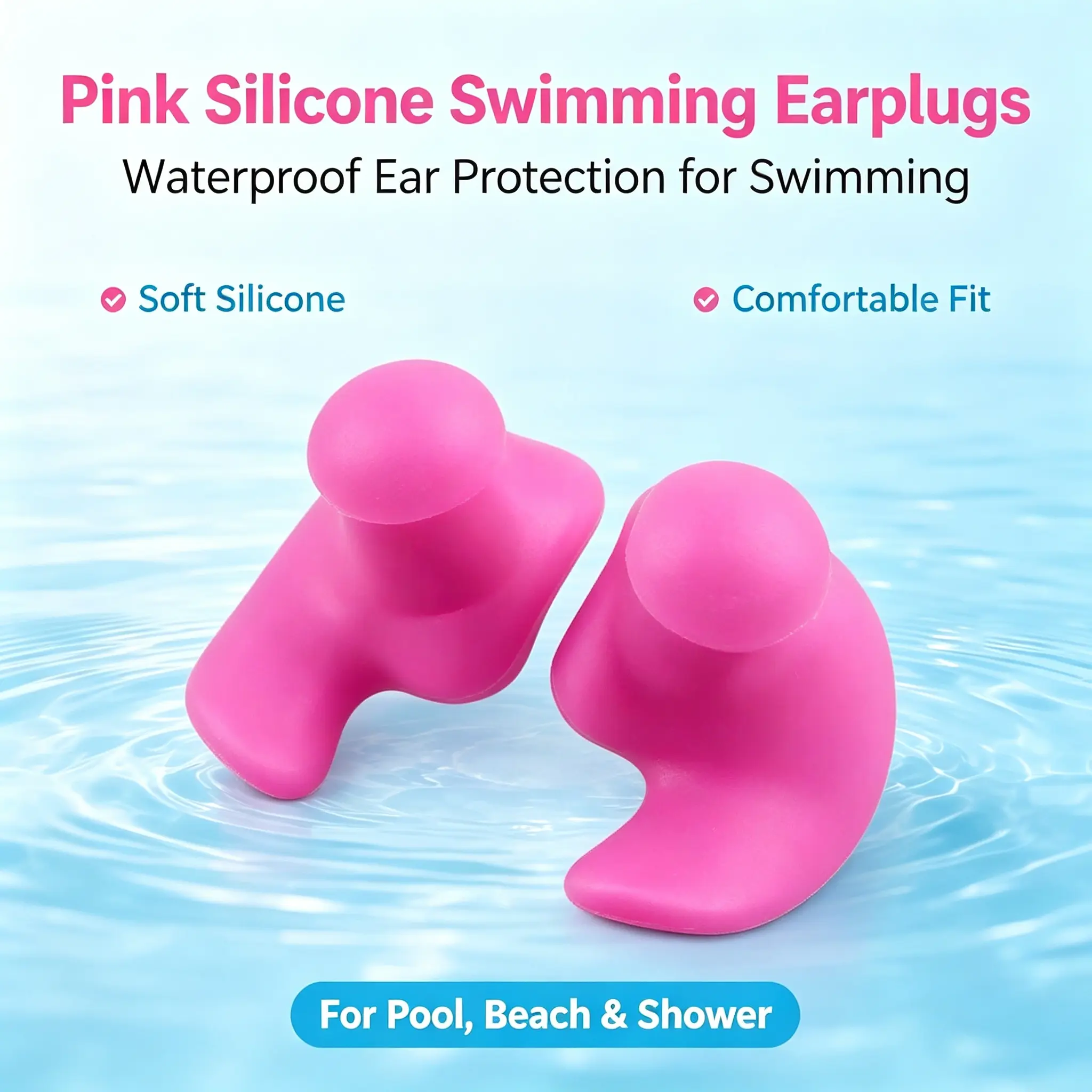 5 pairs of assorted earplugs, suitable for swimming and water sports.
