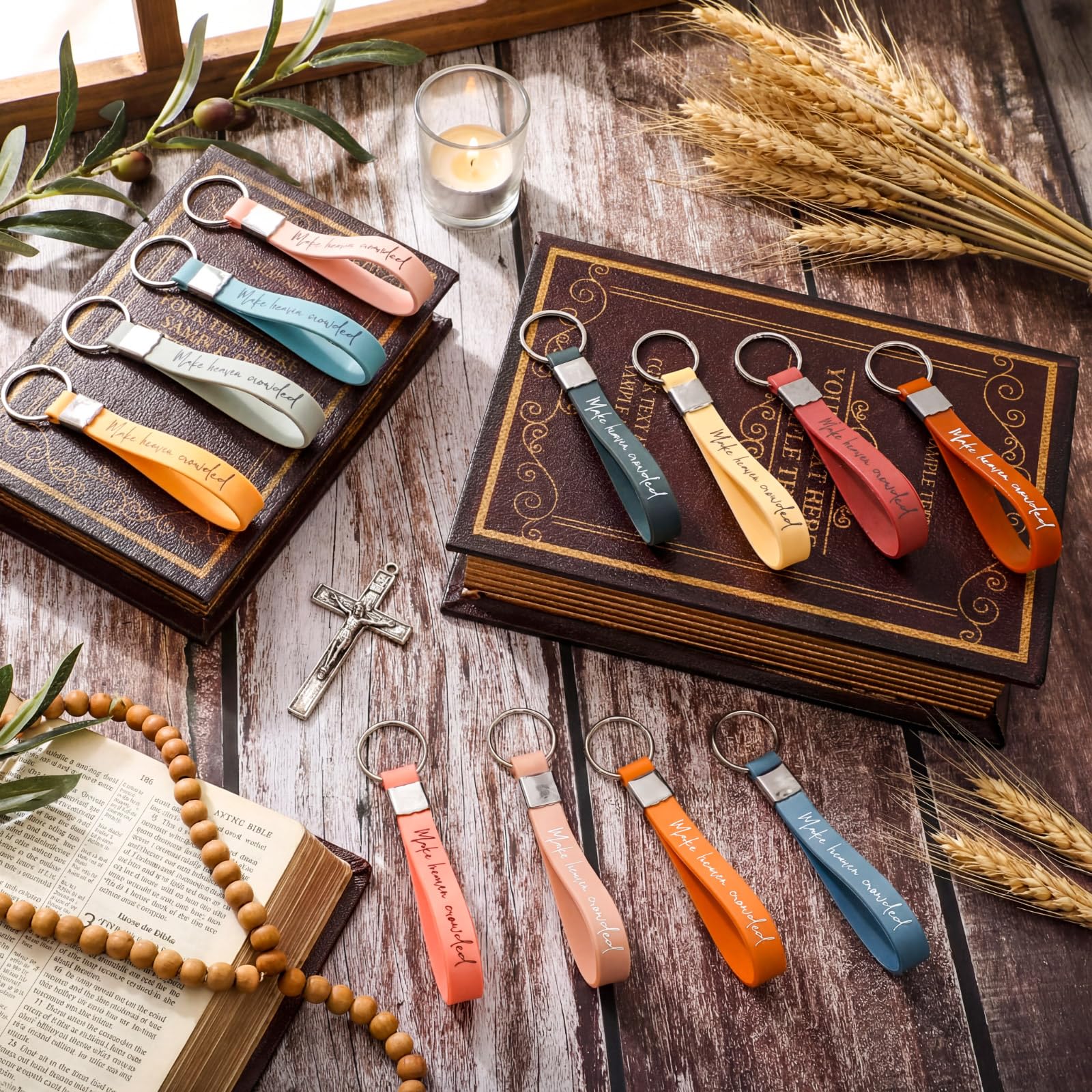 24 Set Easter Make Heaven Crowded Keychains with Inspirational Card Christian Trendy Keychains Wristlet Bible Verse Keychain for Family Friends Church Pastor Clergy Easter Gift Easter Basket Stuffers Fillers