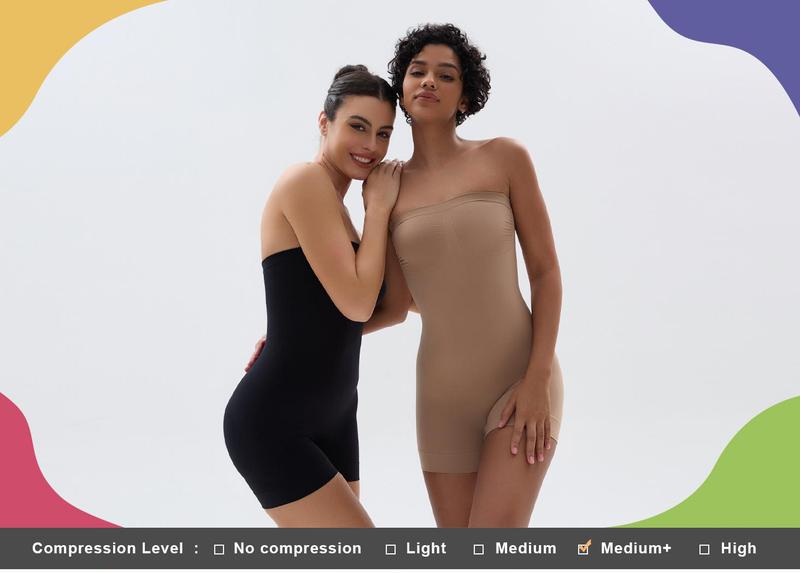 SHAPERX Strapless Shortie Bodysuit Tummy Control Shapewear Ultra Stretch Fabric Comfortable Fit with Moderate Support for Women Black Minimalist Basic Style