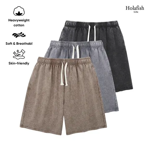 Holafish Womens Shorts 1/2PACK Athletic 7" Inseam Vintage Short  Acid Washed Shorts Cotton Elastic Waist Streetwear Sweatpants Unisex Design, Perfect for Men & Women tiktokshopspringglowup