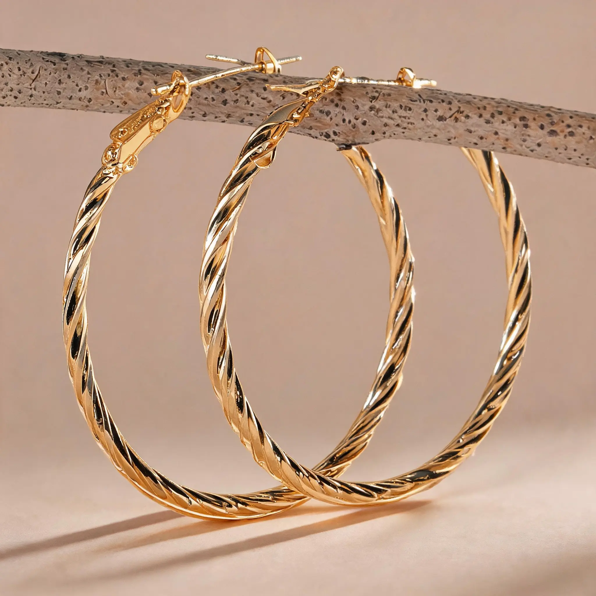 14K Gold Hoop Earrings for Women, Sparkling Diamond-Cut Textured Huggie Hoops, Hypoallergenic Click-Top Earrings for Sensitive Ears