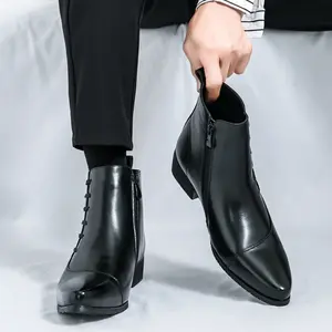 Men's Pointed Toe Dress Boots Side Zip Ankle Boots Business Casual Formal Shoes for Wedding Party Office British Retro Style Sleek Faux Leather Fashion Footwear