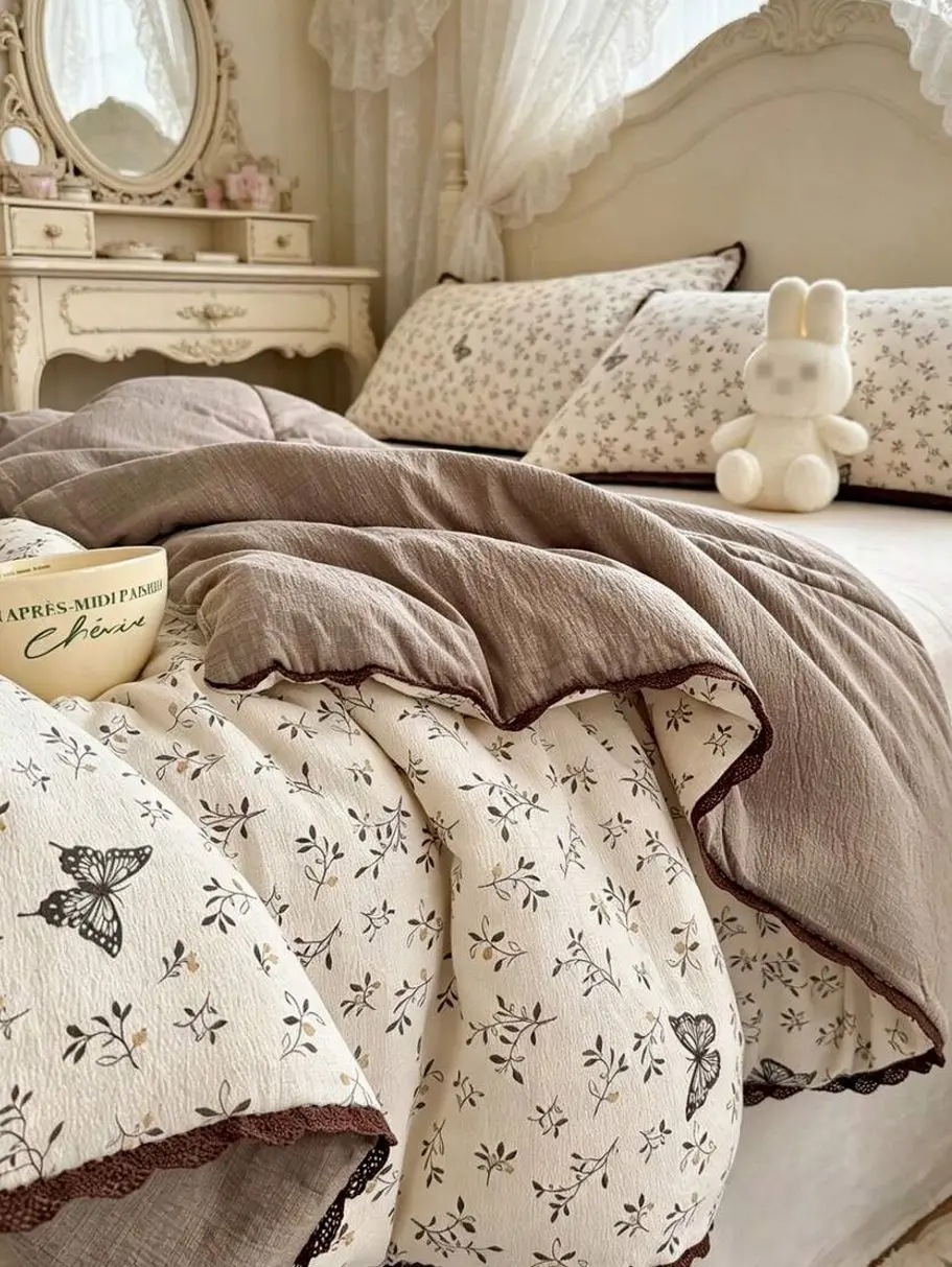 1PC Lace Trim Summer Quilt Lightweight Cooling Blanket, Soft Breathable Ruched Bed Throw for AC Room, Dorm, Hotel, Machine Washable