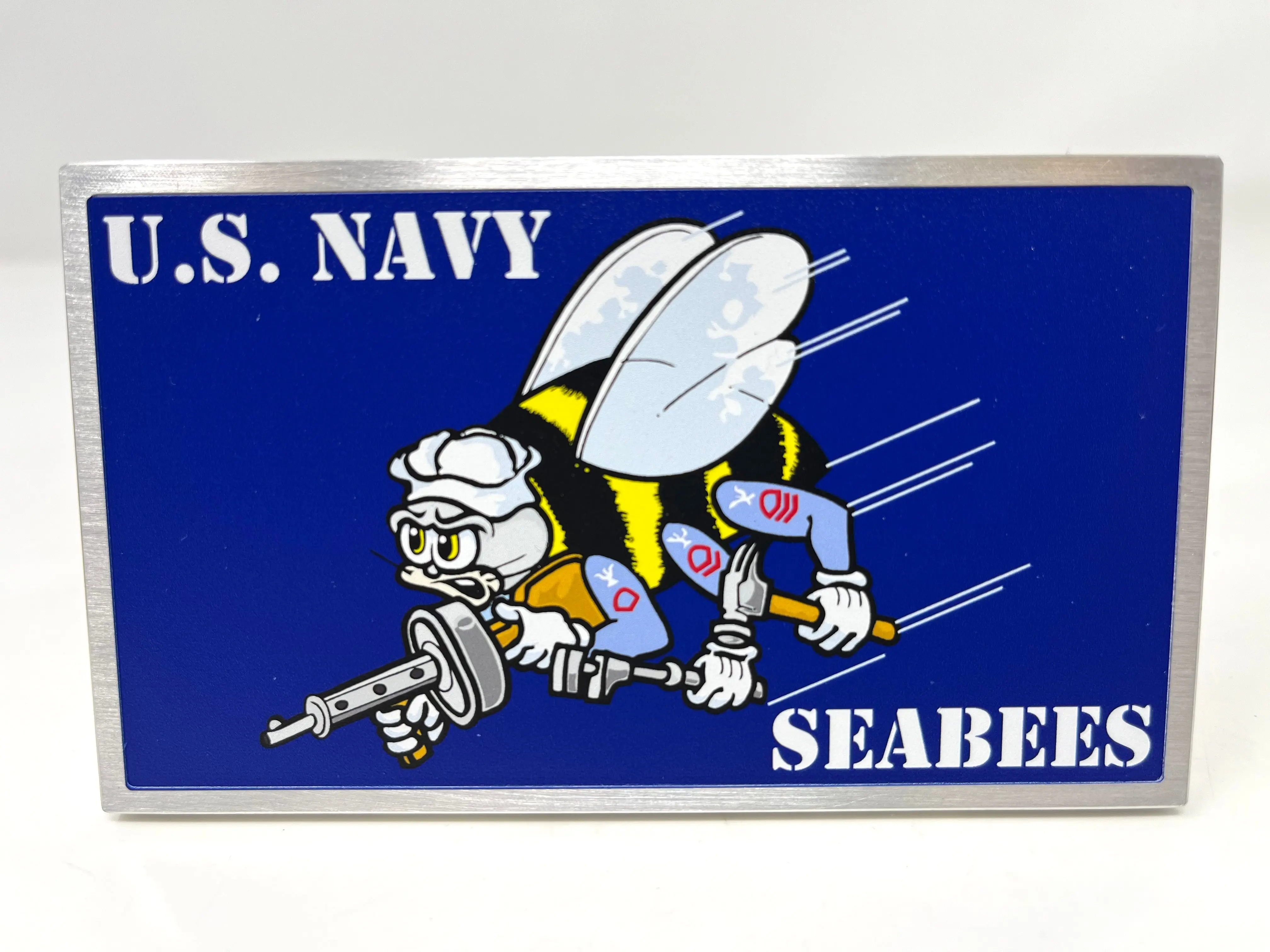 U.S. Navy Seabees Billet Aluminum Desktop Plaque – UV Printed (3” x 5”)