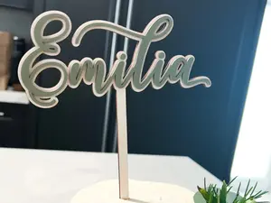 Custom Name Cake Topper | Reusable Personalized Birthday Cake Decoration | Layered Script Acrylic/Wood Topper for Kids Parties
