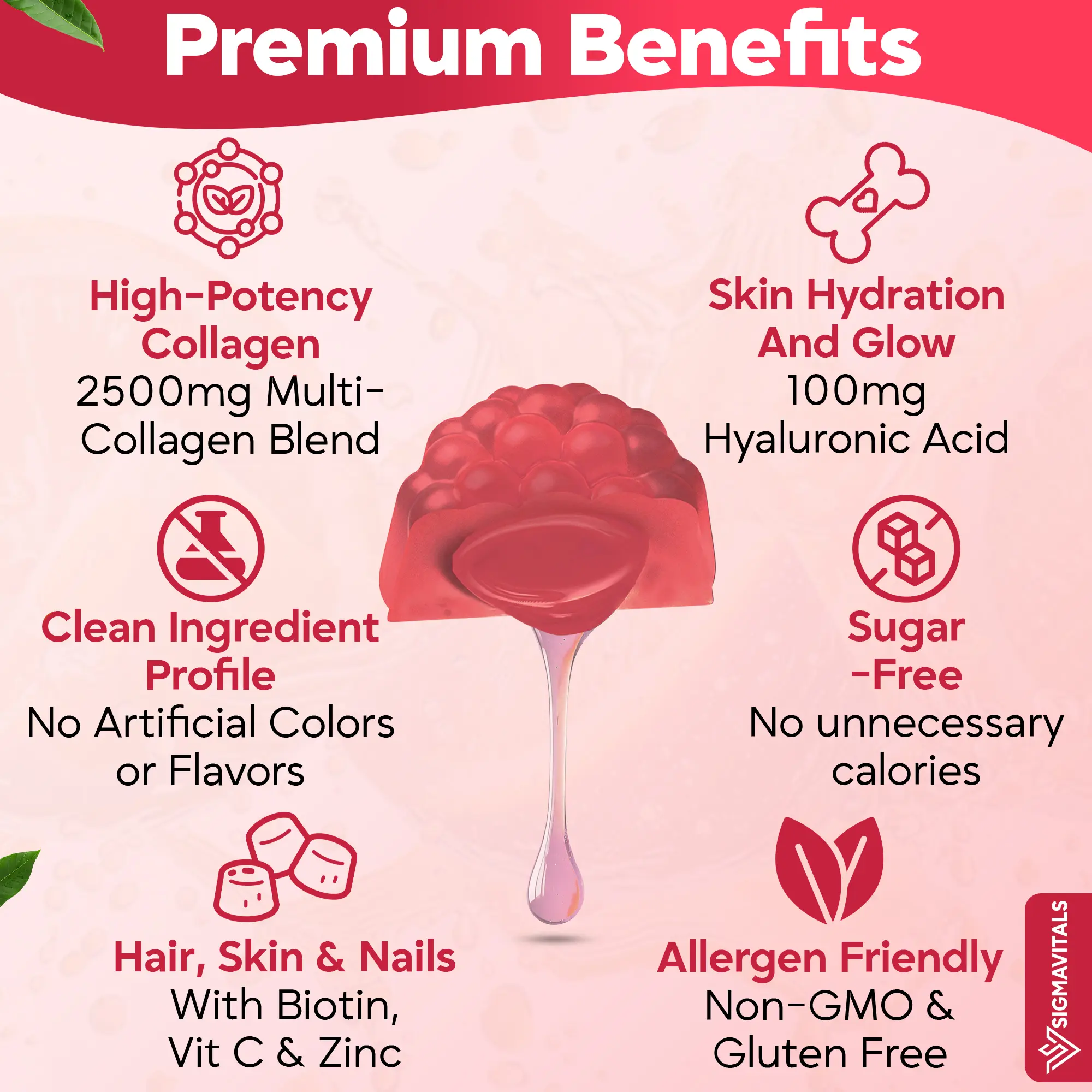 Sigma Vitals Collagen Gummies Peach Flavor 2500mg for Women & Men ...