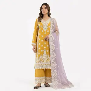 Yellow panjabi and purple duppatta