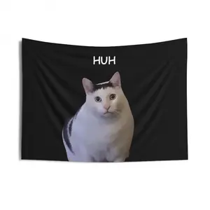 Fun Cat Emoji Pattern Tapestry flag ，Hilarious Meme Wall Art for Cat Enthusiasts |   Ideal for Living Rooms, Bedrooms, College Dorms，Lightweight & Eye - Catching Wall Hanging,chill room accessories roo easy hang free  multiple option Decor Decorative