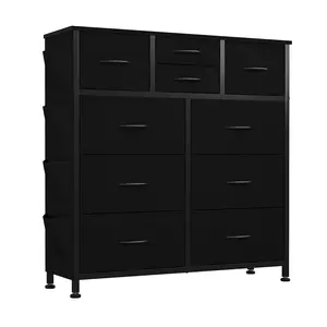 10-Drawer Dresser with Side Pocket & Hooks, Storage Cabinet with Wood Top for Bedroom Closet Organization