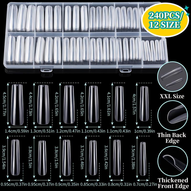 Teenitor Square Nail Tips with Nail Charms Nail Art Brushes, 240pcs XXL Fake Nails with Nail Stand for Extensions, Clear Acrylic Nail Tips Gel Nails Long Full Coverage