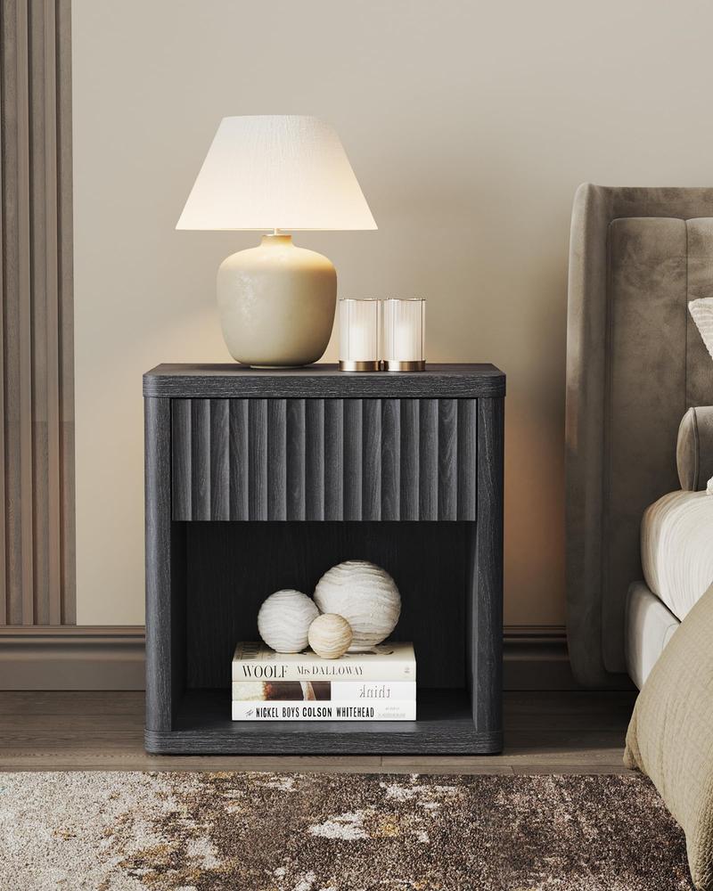 SICOTAS Night Stand with Drawer Storage Bed Side Table End Table 22.7"x 15.4" x 24.1" Large Modern Wide Bedside Stand Mid Century Night Stands for Bedroom Living Room Sofa Couch Office Minimal