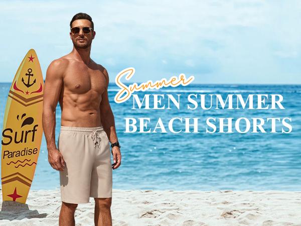 COOFANDY Men's Linen Shorts Casual Summer Beach Shorts Elastic Waist Drawstring Vacation Shorts with Pockets