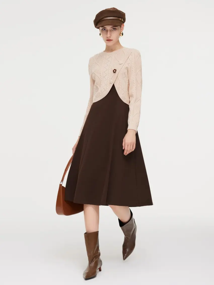 GOELIA Lyocell Wool Blend Sweater And Knit Vest Dress Two-Piece Set for Ladies