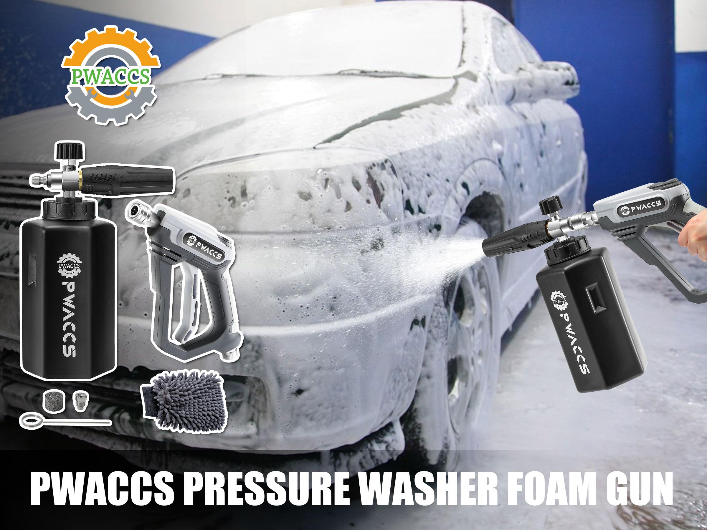 PWACCS Pressure Washer Foam Cannon 4000 PSI with Short Handle, 1.5 Liter, M22-14mm Fitting, High-Density Foam for Car Wash and Versatile Cleaning