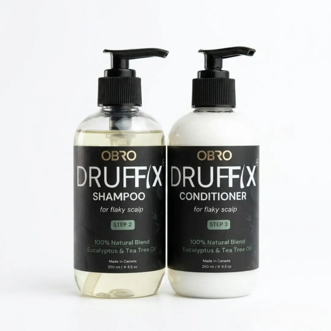 OBRO DrufFix Eucalyptus & Tea Tree Blend Shampoo & Conditioner Haircare Duo – For Flaky Scalp, Oil Control, and Hair Moisture & Restoration