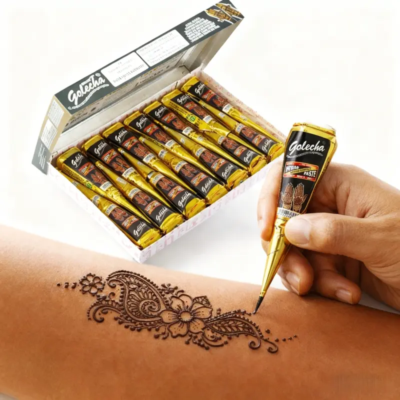 12pcs Henna Colored Hand-Drawn Temporary Body Art Tattoo, Plants-Based Stain Pigment, 1 Box, Henna Tattoo, Natural Plant Ink