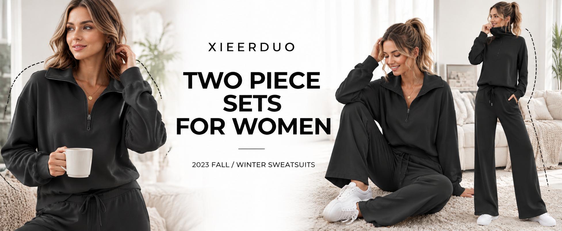 OFEEFAN Womenswear Lounge Sets For Women 2026 Half Zip Sweatshirt And Wide Leg Sweatpant 2 Piece Outfits Sweatsuit Tracksuit Fashion Enthusiast  Casual Outing Clothes