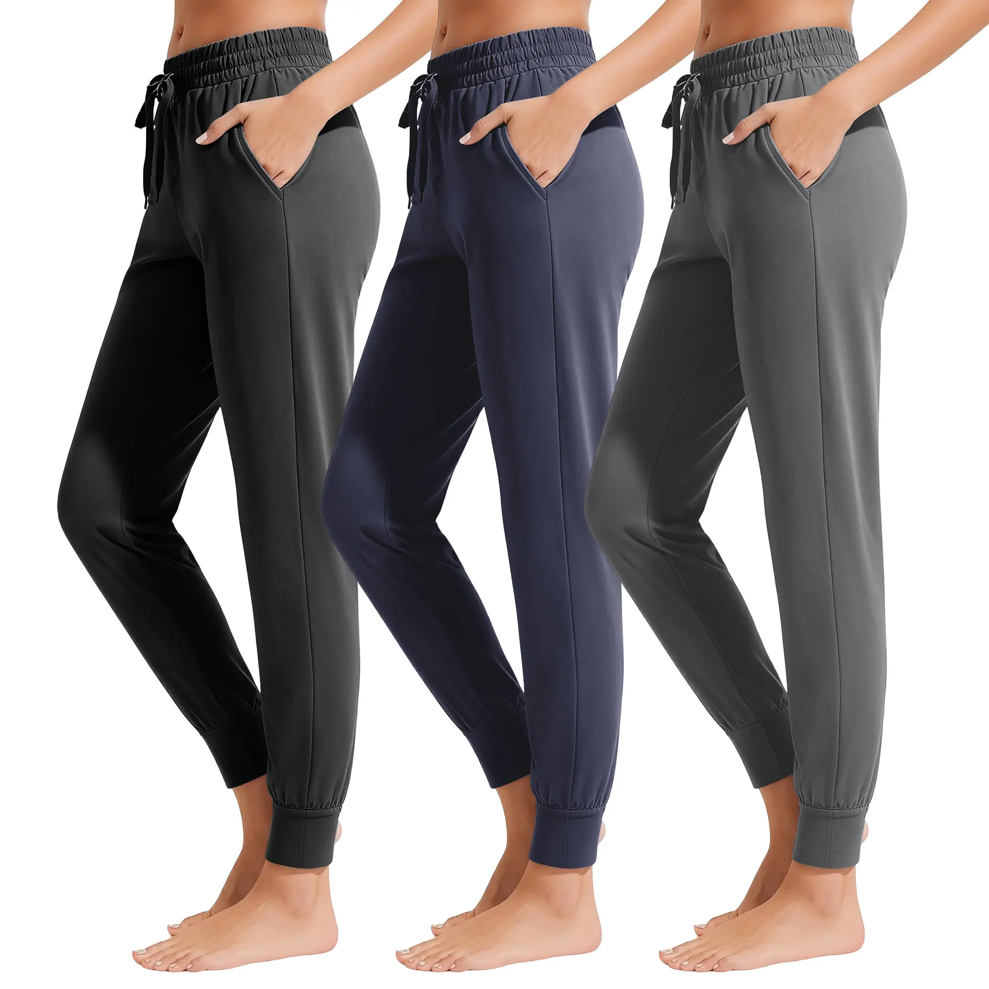 SHOWITTY Outlets Womens 3-Pack High Waisted Joggers – Comfy Lightweight Sweatpants with Pockets for Lounge & Workout