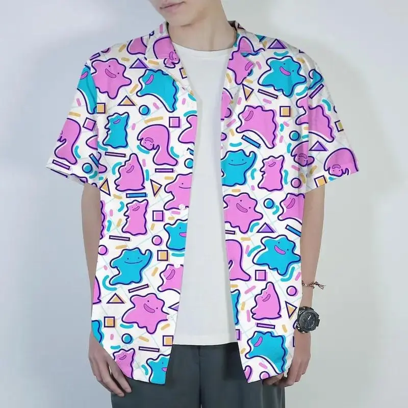 Ditto Hawaiian Shirt Kawaii Pink Tropical Hawaiian Shirt, Funny Summer Button Up, Unisex Beach Matching Outfit, Vacation Gift