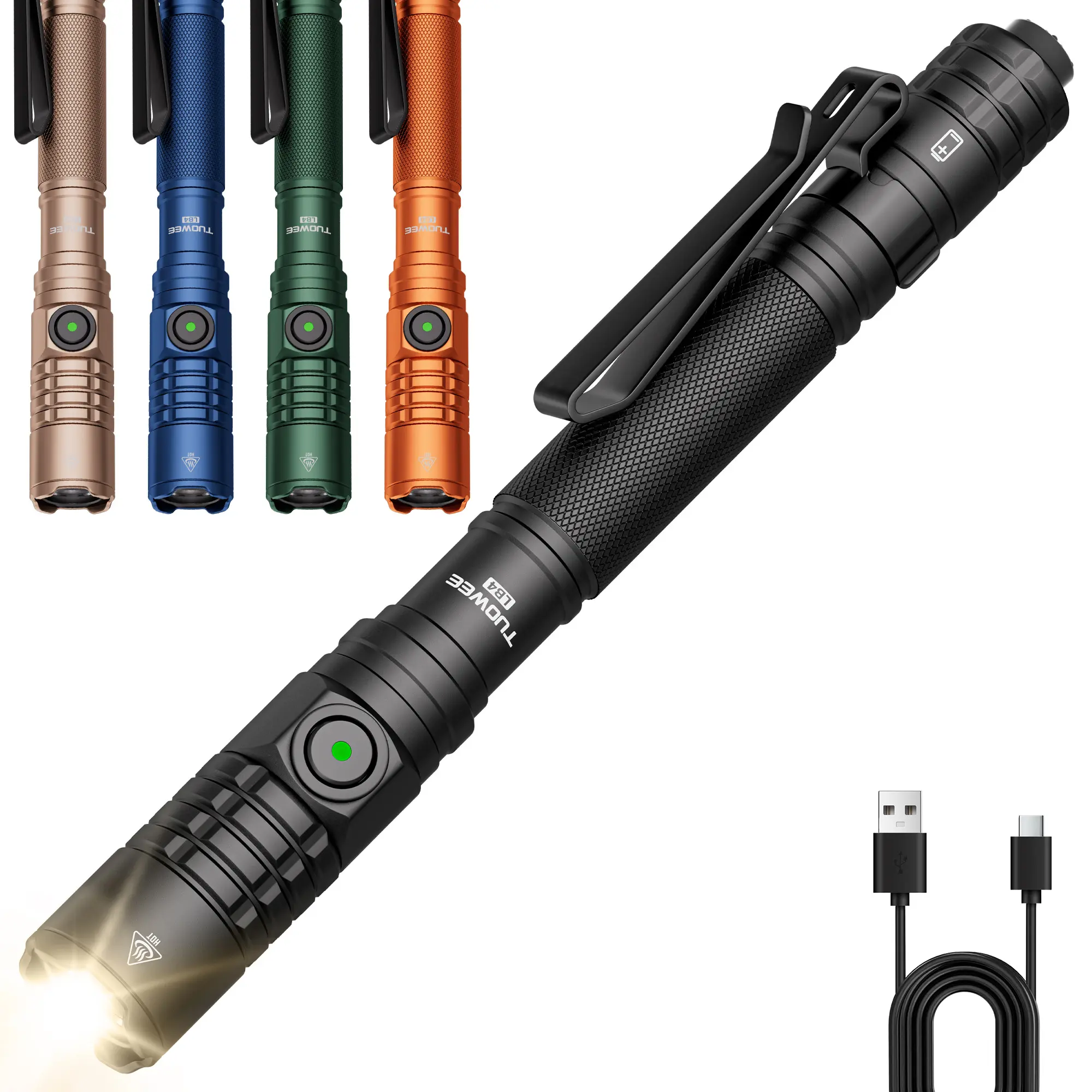 1000-lumen high-brightness torch, EDC tactical penlight, tactical tail switch, multi-light mode design, suitable for everyday lighting, outdoor activities, camping and work lighting