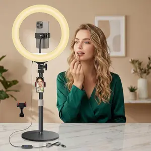 12" Multi-Functional Desk Ring Light With Extendable Stand - Professional Lighting For Live Streaming/Makeup/Video Calls/March Madness/Spring Break - All-In-One Solution / International Women's Day