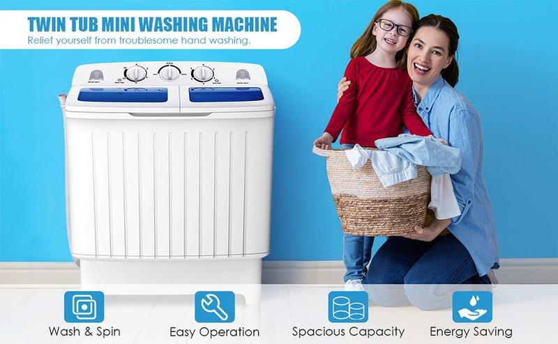 Costway Washing Machine-Portable Mini Compact Twin Tub Washer, Control Knobs, Timer Control, Built-in Pump Drain, Durable Design, Compact Laundry Washer for RV, Apartments and Dorms
