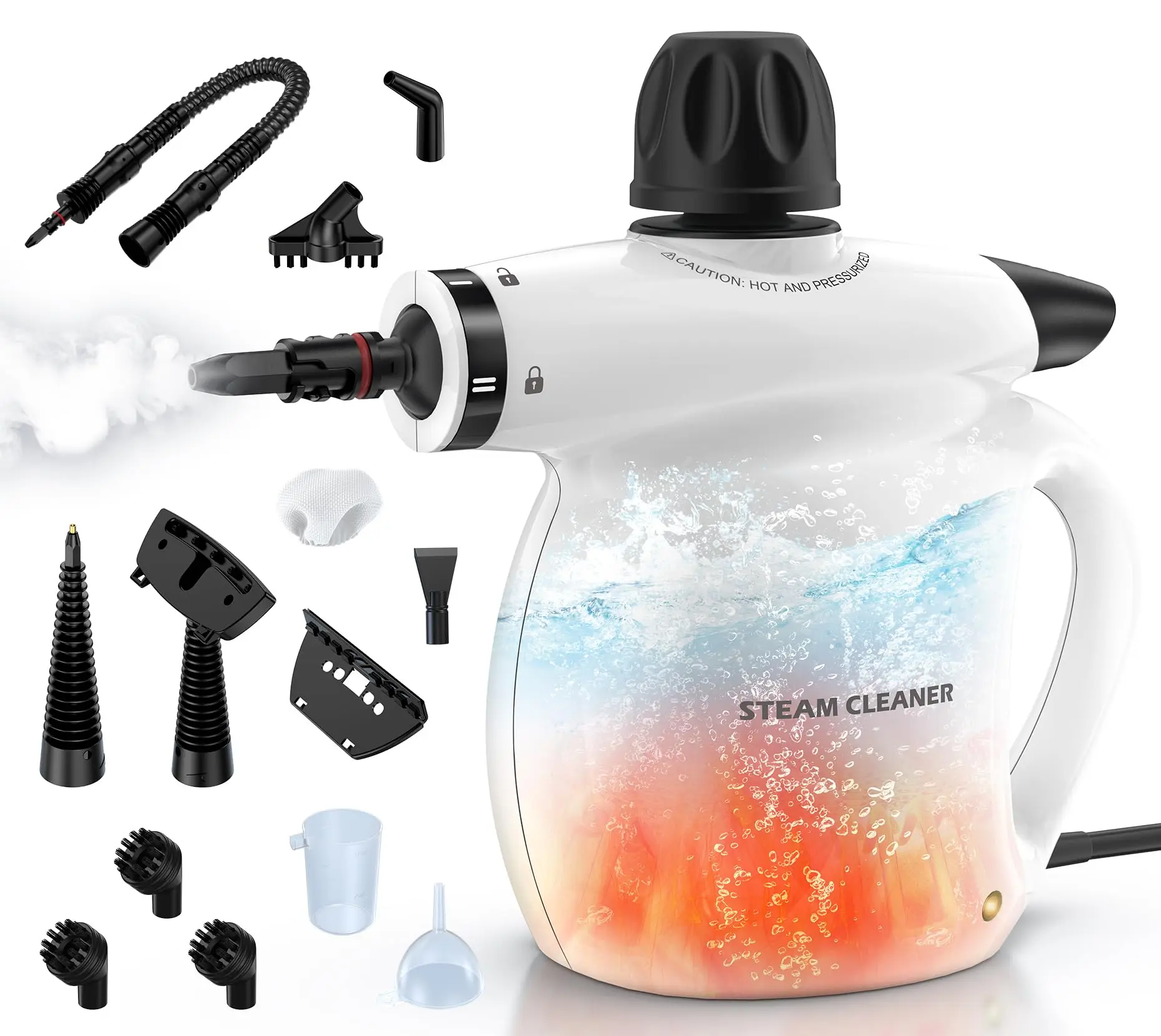 Pressurized Handheld Steam Cleaner - 12pcs Multifunction Floor Steamer Cleaner, Compact Form Household Item for Kitchen Household Products, Home & Car Cleaning, White, Deep Clean